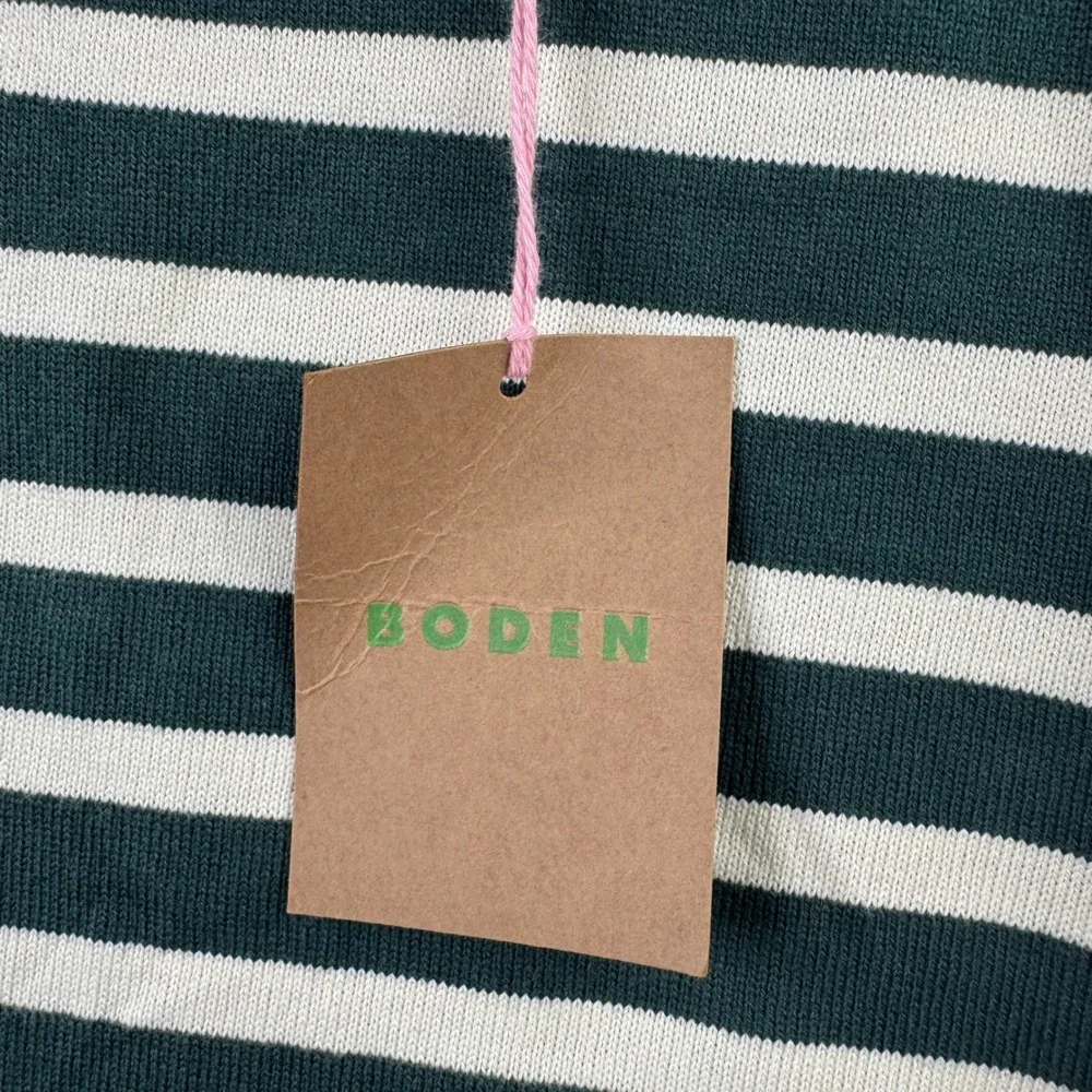 Boden Women's Dark Green and White Striped Long Sleeve Tee - Picture 9 of 9